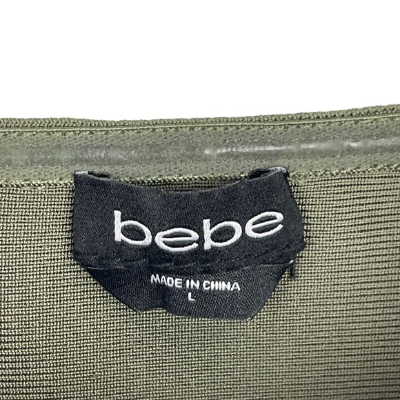 BEBE BUSTIER BODYCON OLIVE GREEN STRETCH MERMAID HEM MIDI DRESS - Picture 13 of 14